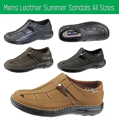 New Mens Leather Summer Sandals Walking Comfy Fit Leather Sandals Shoes All Size • £24.99