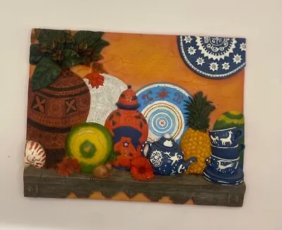 Mexican South 9.25 X7   American 3D Art Pottery Mural Wall Plaque Stand Or Decor • $18.99