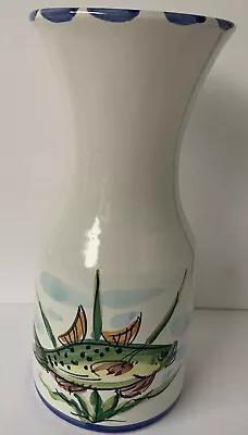 Italian Pottery Vase/utensil Holder With Painted Green Fish 9” • $9.99