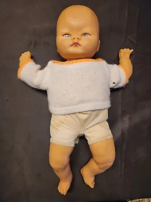 VINTAGE - Baby Doll W/ Coleco Shirt - Plush Body & Blue Eyes- Unknown Doll Brand • $24.99