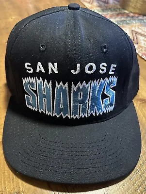 Vintage 90s NHL SJ San Jose Sharks Starter Big Script Snapback Hat Starter Chomp • $125
