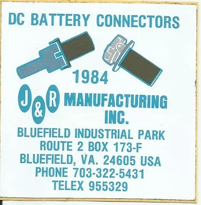 J&R Manufacturing Inc. Bluefield VA 1984 Vintage Unused Mining Hard Hat Sticker • $5.99