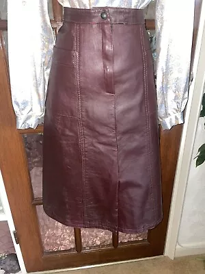 Gorgeous Vintage Brown Leather Flared Skirt Size 14 Waist 34ins. • £12.99