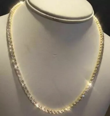 15 Ct Round Cut Lab-Created Diamond Tennis Necklace 14K Yellow Gold Plated • $189.50