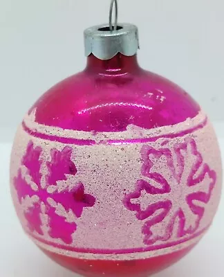 Vtg Mercury Gads Christmas Ornament Hot Pink Stencil Snowflake Ball • $9.95