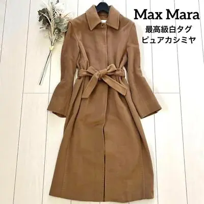 Authentic Max Mara 100% Cashmere Long Coat Camel Size 38 Medium Women From Japan • $616.24