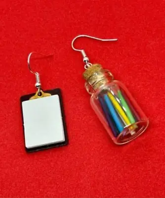 Unique NOTEPAD & REAL CRAYONS EARRINGS Miniature Jewellery ASYMMETRIC Gift Boxed • £11.99