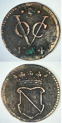 1754 VOC Utrecht 1/2 Duit Coin Indonesia Dutch East India Indies Company NL09 • $14.95