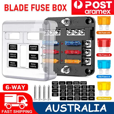  6 Way Blade Fuse Box Block 12V 32V Holder LED Indicator Car Auto Boat Marine AU • $14.30