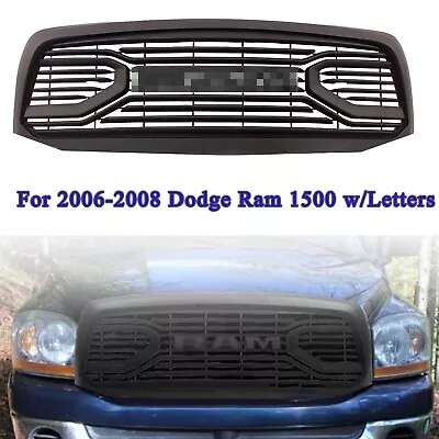 Front Hood Grille Big Horn Grill For 2006-2008 Dodge Ram 1500 W/Letters Black • $190