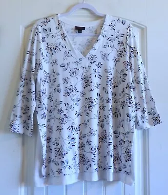 J. Jill Wearever Collection Women's V-Neck Floral 3/4 Sleeves Tunic Top SZ M • $13.95