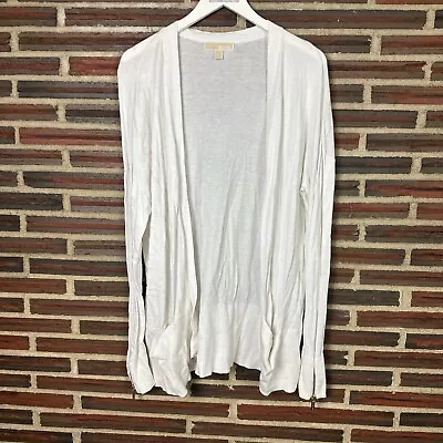 Michael Michael Kors Cardigan Sweater Knit Long Sleeve Solid White Open Women XL • $12.99