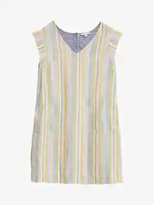Ex White Stuff Women's Linen Stripe Short Sleeve Adley V-Neck Dress Multi Strip • £29.95