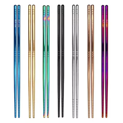 7 Pairs Metal Chopsticks 7 Colors Reusable Stainless Steel Chopsticks 13 Rings P • $15.06