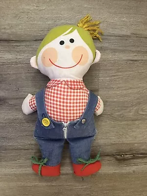 Vintage Doll Playskool Dapper Dan 1976 Plush Stuffed Learning Overalls Zipper • $15