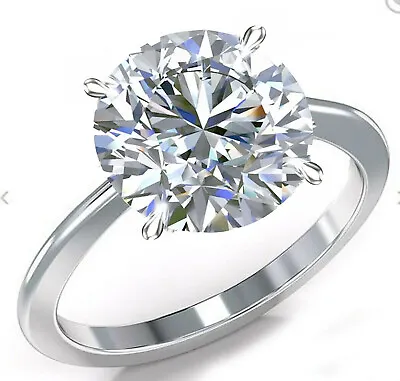 3.02 Ct Vvs1.- Huge Round G-H White Moissanite Diamond Solitaire 925 Silver Ring • £0.80