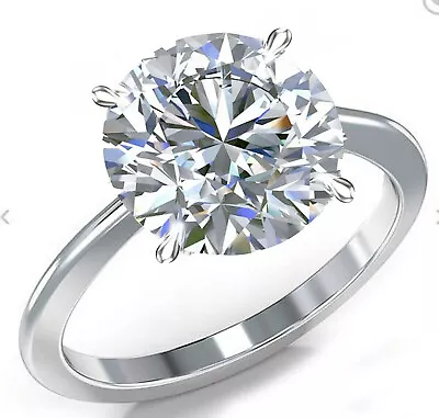 $1.53 • Buy 4.52 Ct Vvs1/;Huge Round G-H White Moissanite Diamond Solitaire 925 Silver Ring