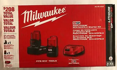 Milwaukee M12 XC4.0 4.0 Ah + 2.0 Ah Battery & Charger Starter Kit 48-59-2424 OEM • $74.99