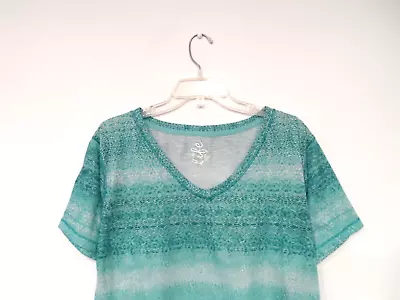 Made For Life Women's Tee Plus Size 3X Striped Green Geo Ombre Polyester V-Neck • $4.99