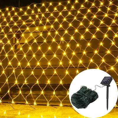 100/204 LED Solar Power Fairy Net Lights String Mesh Curtain Garden Outdoor Warm • £9.58