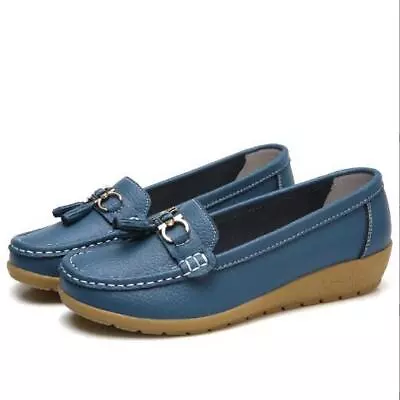 Ladies Real Leather Tassel Slip On Moccasin Flat Nautical Boat Shoes Loafers • £17.86