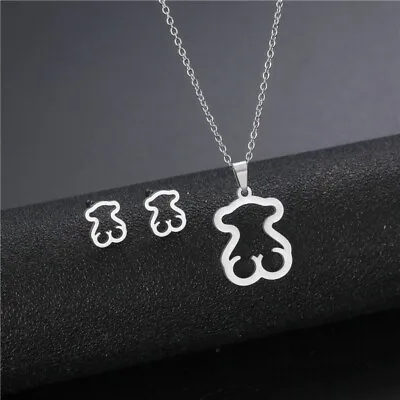 £3.99 • Buy Stainless Steel Teddy Necklace And Earrings Jewellery Set Women Children Gift