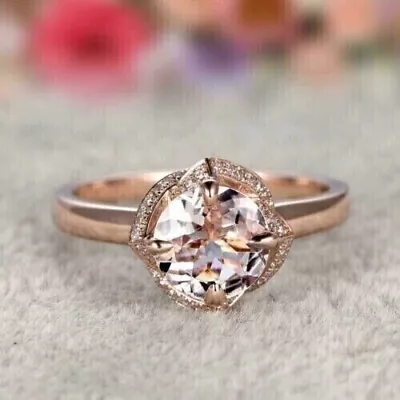 3 Ct Round Cut Simulated Peach Morganite Engagement Ring In 14k Rose Gold Plated • $139.99