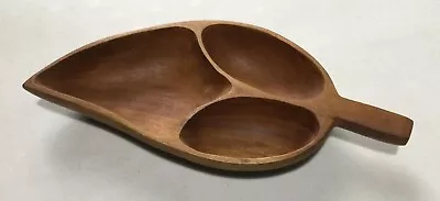 Vintage Rustic Style Hand Carved Leaf Shaped Wooden Serving Dish Haiti • £14.99