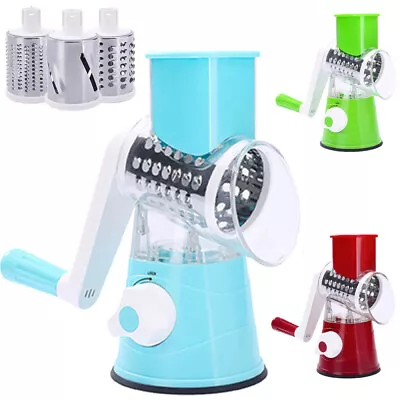 3 In 1 Drum Rotary Manual Slicers Vegetable Chopper Cheese Grinder Food Cutter • £7.89