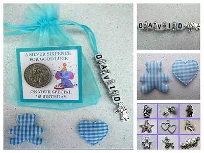 £4.85 • Buy PERSONALISED LUCKY SIXPENCE 1st BIRTHDAY BOY GOOD LUCK CHARM TEDDY BEAR  ESP