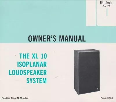 McIntosh XL 10 Isoplanar Loudspeaker System Owner's Manual | SCAN + PDF • $14.99