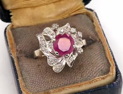 Vintage Palladium ART DECO ANTIQUE 1.06 CT. RUBY DIAMOND COCKTAIL Ring • $199.95