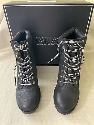 New In Box Women's MIA Military Style Lace Up Ankle Boots Faux Leather Black • $29.99