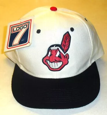 Cleveland Indians Chief Wahoo Mens Logo 7 Vintage 90s Vintage Snapback Hat New • $52.79