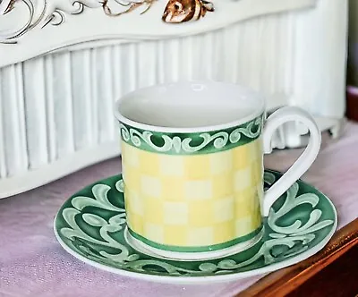 Villeroy & Boch SUMMERHOUSE Acacia Switch 7 Green Yellow Demitasse Cup & Saucer • $24.98