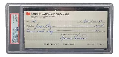 Maurice Richard Signed Montreal Canadiens  Bank Check #43 PSA/DNA • $249.99
