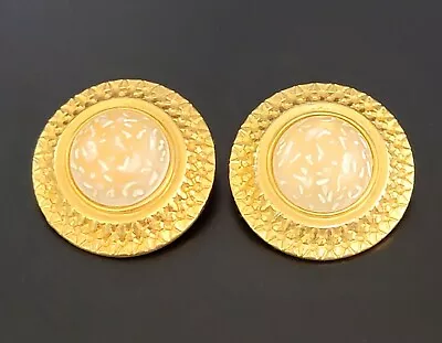 $50 • Buy Vintage Ben Amun Clip Statement Earrings 1  1/4  Wide Gold Tone 