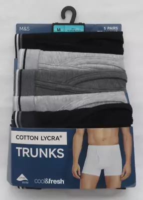 Men's Marks And Spencer Grey Mix Staynew Flexifit Cotton Lycra Trunks 5pk Size M • £17.50