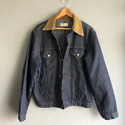 Vintage Montgomery Ward Blanket Wool Lined Denim Trucker Jacket Mens 42 L Large • $85