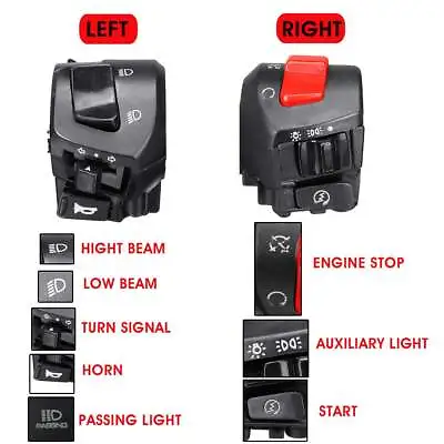 7/8  Motorcycle Handle Bar Left Right Switches Horn Turn Signal Headlight Switch • $18.39