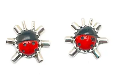 Navajo Lady Bug Inlay Post Earrings Coral Jet  A. McCabe • $48