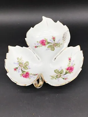 Vintage UCAGCO Gold Trimmed Leaf Dish 3 Section Made In Japan Porcelain • $18