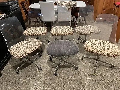 6 Vintage Mid Century Modern Clear Lucite Swivel Dining/Game Room Chairs • $900