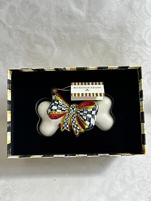 Mackenzie Childs BOW WOW BONE Courtly Check Blown Glass ORNAMENT NEW M22-ja • $89.99