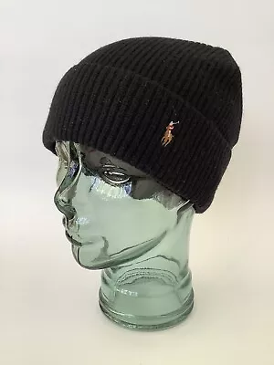 New Men’s Polo Ralph Lauren Black Wool Blend Signature Cuffed Beanie • £35