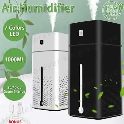 $14.99 • Buy 1L Air Humidifier Ultrasonic USB Mist Steam Aroma Diffuser Purifier LED Lights