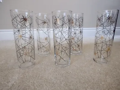 5 Mid Century Modern Atomic Starburst Glass Tumblers  • $42