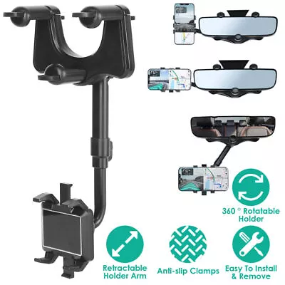 Universal Car Rearview Mirror Mount Holder Stand Cell Phone GPS 360 Rotation • $11.39