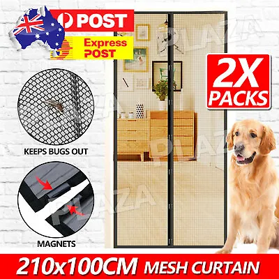 2 X SET Magnetic Door Mesh Black Fly Screen Magic Magna Mosquito Bug Curtain • $11.95