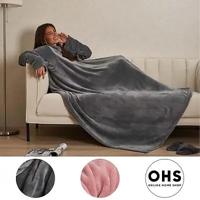 £10.99 • Buy OHS Wearable Fleece Blanket With Sleeves Arms Adults Soft Warm Throw Oversized